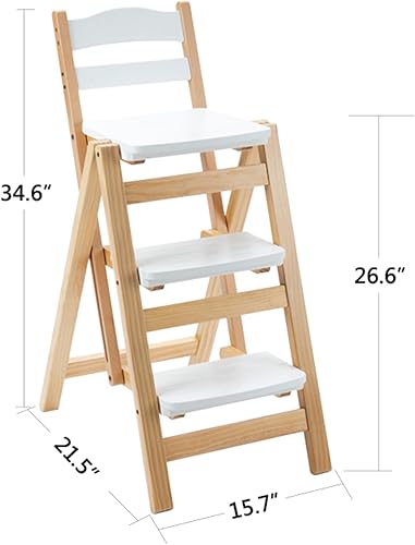 Miniatura 2 de Taburete de bar plegable, taburete de escalera de 3 escalones, escaleras de madera multifuncionales con capacidad de carga de 330 libras para el