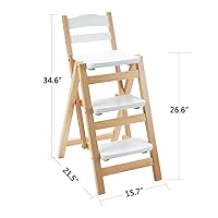 Vista 2 de Taburete de bar plegable, taburete de escalera de 3 escalones, escaleras de madera multifuncionales con capacidad de carga de 330 libras