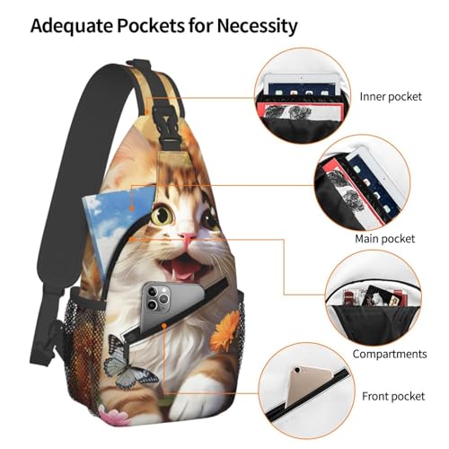 Bolso tipo Sling para mujer y hombre con diseño de gato y mariposa miniatura 3