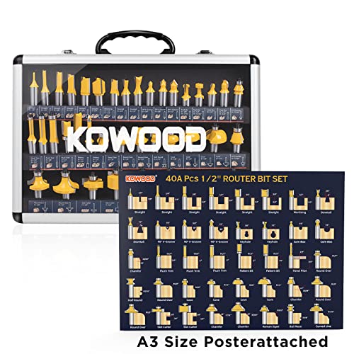 Image of Router Bits Set of 40 Pieces, 1 /2 Inch Shank, 40A Expert Router Bit Kit.