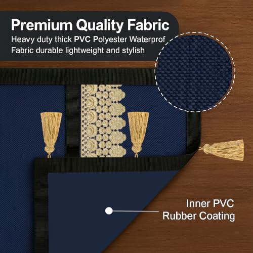 Image of Refrigerator Double Door Waterproof, Dustproof, Tassel Lace Refrigerator Top Cover, Protective Covers for Fridge with Extra Storage Space Nylon Top cover with 6 Storage Pocket (Navy Blue, 170 x 65 cm)
