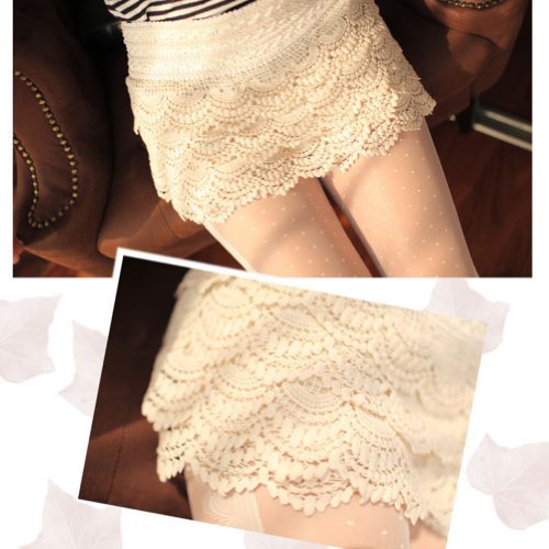 Locomo Women Girl Crochet Tiered Short Split Divided Skirt S-M Black FFT087BLK2