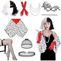 Disfraz de Cruella Devil para mujer, 9 piezas, disfraz de
