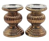 CFDECOR Mercury Glass Pillar Candle Holders Set of 2, with 3 LED Lights inside,Candle Holders for Pi