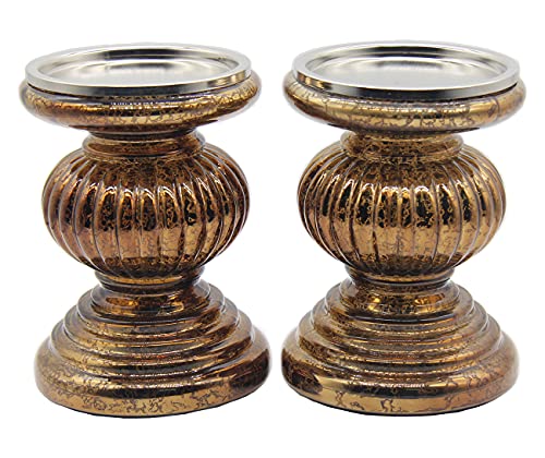 Cfdecor Mercury Glass Pillar Candle Holders Set Of 2, With 3 Led Lights Inside,Candle Holders For Pillar Candle,Perfect Decoration Candlesticks Sets, Ideal For Dining Room, Home, Xmas Decor(Chocolate) #TOP5