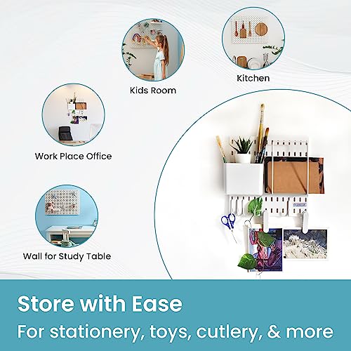 CHESTON Pegboard Wall Mount Storage Organiser Shelves Hooks Racks for Kitchen Living Room Study Home Decor for Boy & Girl Room with Mount Accessories Included (30 x 30 cm) - Image 4