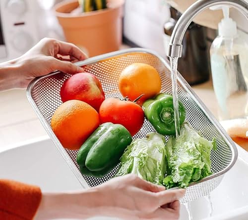 Image of Sink Corner Strainer - Triangle Drainer Basket & Shelf Organizer for Kitchen | Multi-Use Fruit, Vegetable, Soap, Sponge Holder | Rust-Resistant Sink Shelf Corner Rack (Sink Corner Basket)