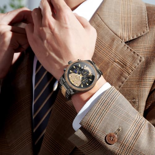 Image of OLEVS Men Watch Blue Gold Analog Quartz Stainless Steel Waterproof Luminous Date Luxury Casual Watch