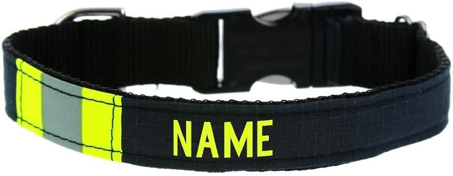 Firefighter Personalized Black Turnout Gear Dog Collar - Large (17"-25")