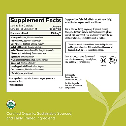 image for Banyan Botanicals Stress Ease – Organic Herbal Supplement with Ashwa