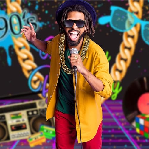 GegXcn 5Pcs Hip Hop Costume Kit, 80s/90s Retro Hip Hop Fancy Dress Accessories for Adults, Fake Gold Chain Necklace, Bracelet, Hip Hop Ring, and Retro Sunglasses for Disco Rapper Outfit - Image 6