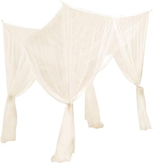 4 Corner Post Bed Canopy Net Hanging Bed Valance Princess Bedroom Decoration Universal Canopy Bed Curtains for Adults Women, Beige