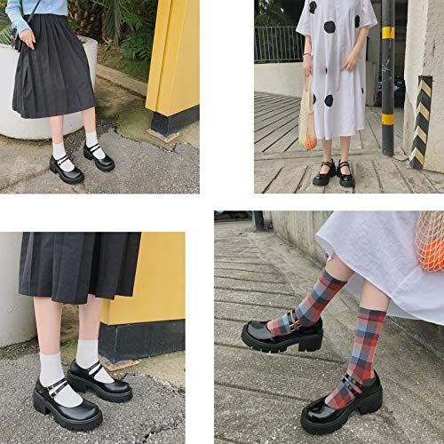 Cynllio Women's Vintage Double Ankle Strap Mary Jane Shoes Block Heels Platform Uniform Dress Shoes Harajuku Platform Gothic Shoes Cosplay Shoes #TOP3