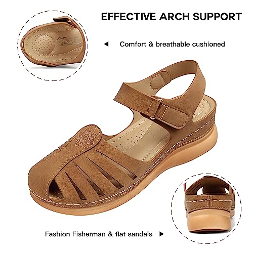 Image of SHIBEVER Women Comfortable Flat Sandals: Closed Toe Dressy Summer Sandal | Fisherman Comfortable for 8+ Hours Walking - No Ankle Rubs for All-day Commutes Lightweight Casual Outdoor Shoes
