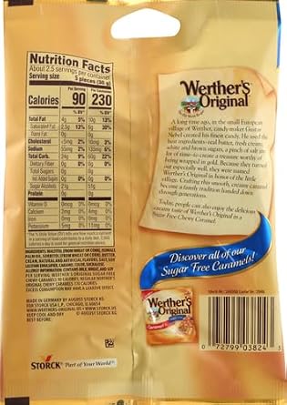 Werther's Original Chewy Caramels Sugar Free Candies - Individually Wrapped Soft & Chewy Candy Pieces, Sweets for Parties or Holidays - 2.75 oz Bags (Pack Of 2)