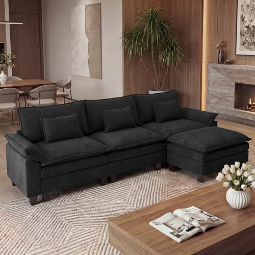 Image of URRED Oversized Modular Sectional Sofa，Solid Black：122 inch L Shaped