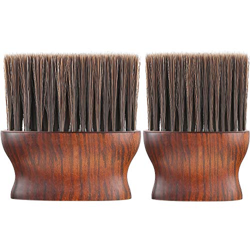2 Pieces Barber Neck Duster Brush Soft Neck Cleaning Brush for Hair Cutting Hair Duster Brush, Home Salon Barber Tool with Rubber Wooden Handle, Red Brown