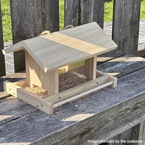 Zeqeey Hanging Wooden Bird Feeder Outdoor Large Capacity Wood Birdfeeder for Feeding Outside Garden Wild Birds Finches Robin Sparrow Blue Jay Chickadees