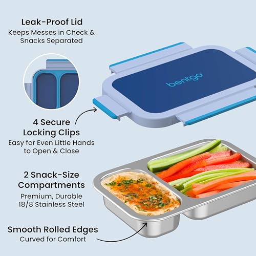 Image of Bentgo Stainless Steel Snack Box, Leak-Proof, 2 Compartments, 2-Cup Capacity