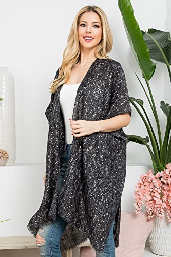 Image of RIAH FASHION Bohemian Sequin Glitter Shawl Wrap Poncho - Kimono Cardigan, Sparkly Metallic Mesh Scarf, Open Knit Crochet