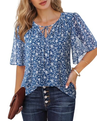 Lotusmile Womens Blouses Dressy Casual Half Bell Sleeve Chiffon Office Attire Business Work Tops Trendy