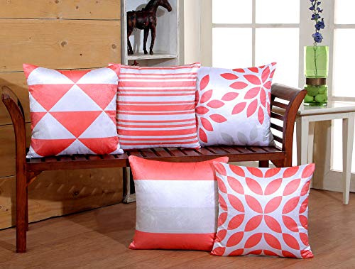 Image of RD TREND Jute Cushion Covers 16x16 Inch - Set of 5 | Digital Printed Decorative Throw Pillow Covers for Sofa, Couch, Living Room & Bedroom | Cushion Cases (Without Fillers)-Pink Combo