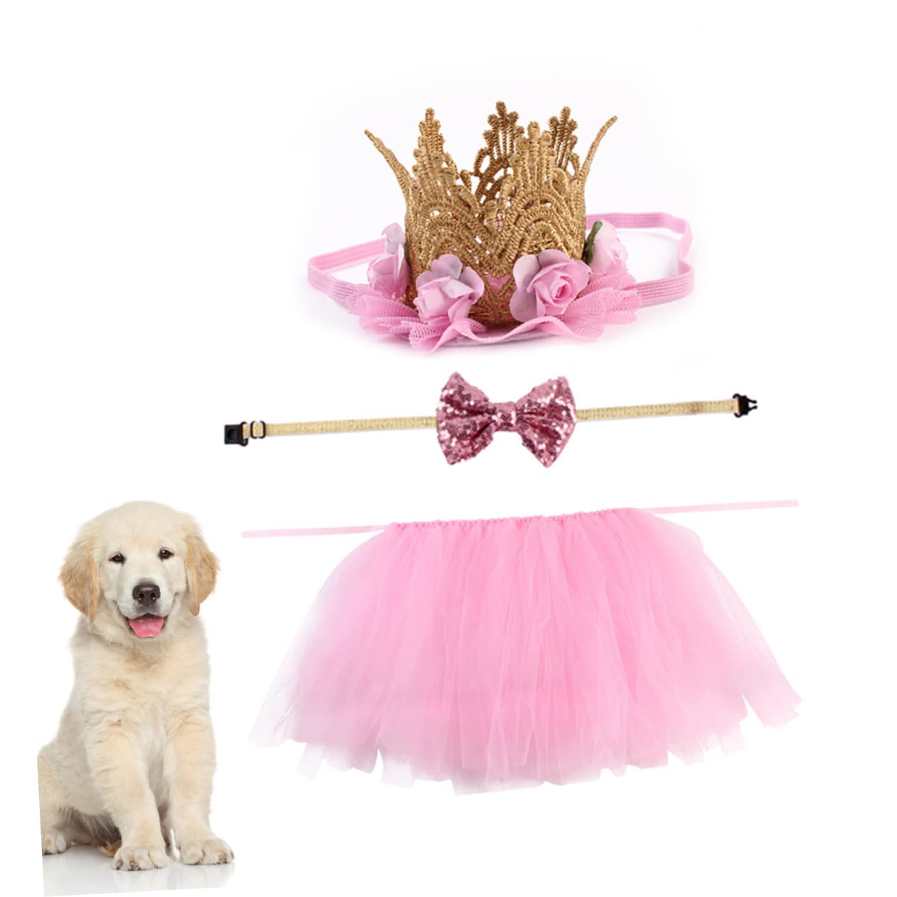 BESPORTBLE 12pezzi Costumi Per Cani Abbigliamento Per Animali Domestici Con Vestito Cravatta e Copricapo Per Feste e Occasioni Speciali Rosa