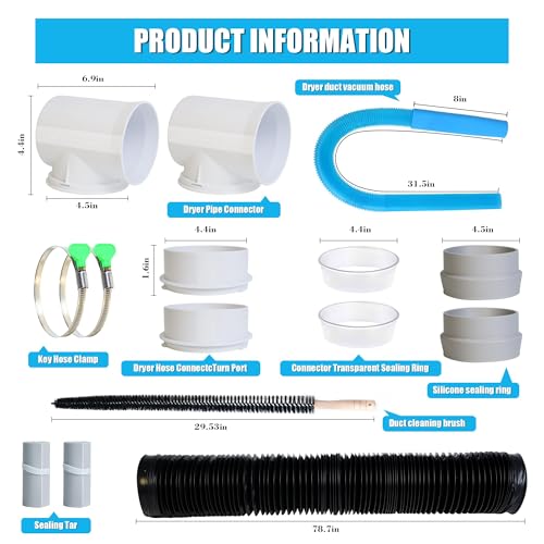 Image of Upgrade Dryer Vent Hose for Tight Space, Dryer Vent Hose Kit, 90 Degree Dryer Vent Elbow with Dual Silicone Seal Connector, Dryer Cleaning Kit, High Sealability, Dryer Vent Vacuum Hose Attachment