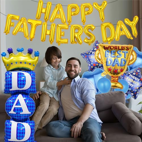 Image of 21pcs Father Day Balloons Set, Dad Standing Aluminum Balloon Happy Father Day Foil Balloon Set, Blue Best Dad Day Birthday Party Decoration Balloons