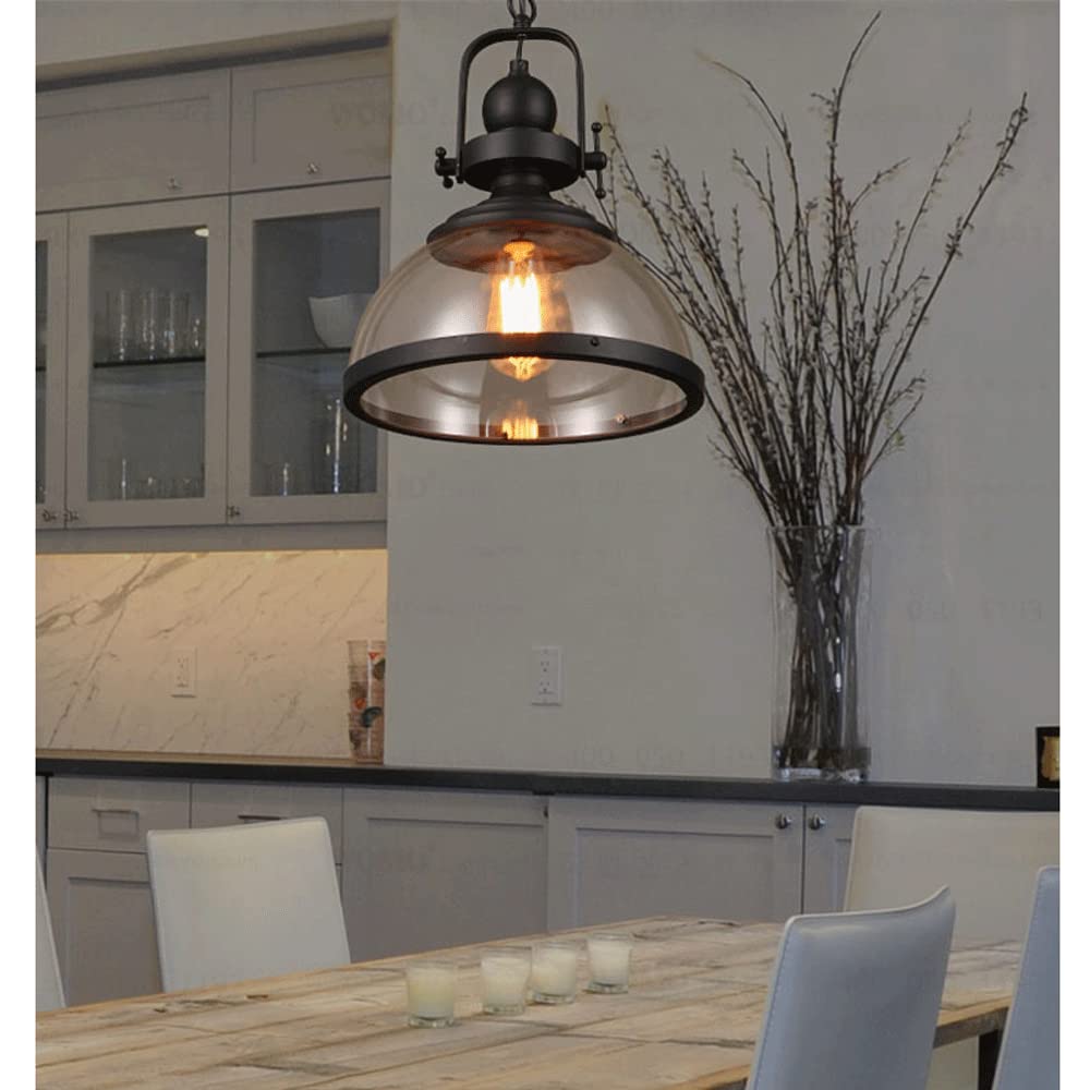 Portalámparas E27 Pantalla de lámpara colgante de vidrio de una sola cabeza, lámpara colgante de estilo industrial retro, lámpara de decoración de casa de campo de cafetería con longitud ajus