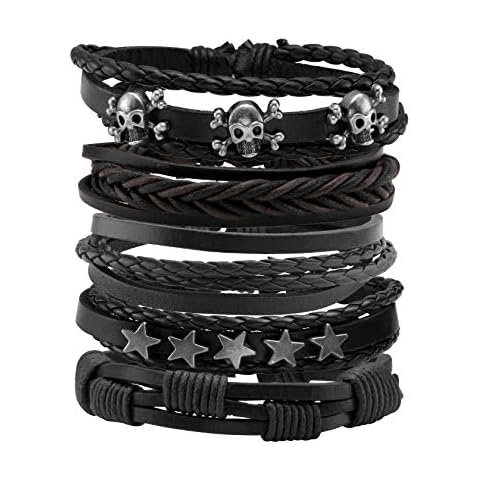 MILAKOO 5 Pcs Braided Leather Bracelets for Men Women Wooden Beaded Bracelets Wrap Adjustable Cover