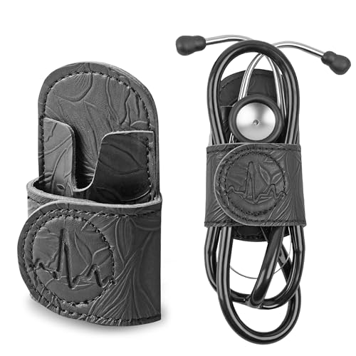 Mtzmy PU Leder Stethoskophalter mit Clip für alle Modelle:Littmann, ADC, MDF, Adscope, Stethoskophalter Träger Perfekt für Ärzte, Krankenschwestern, EMT(1-Schwarz)