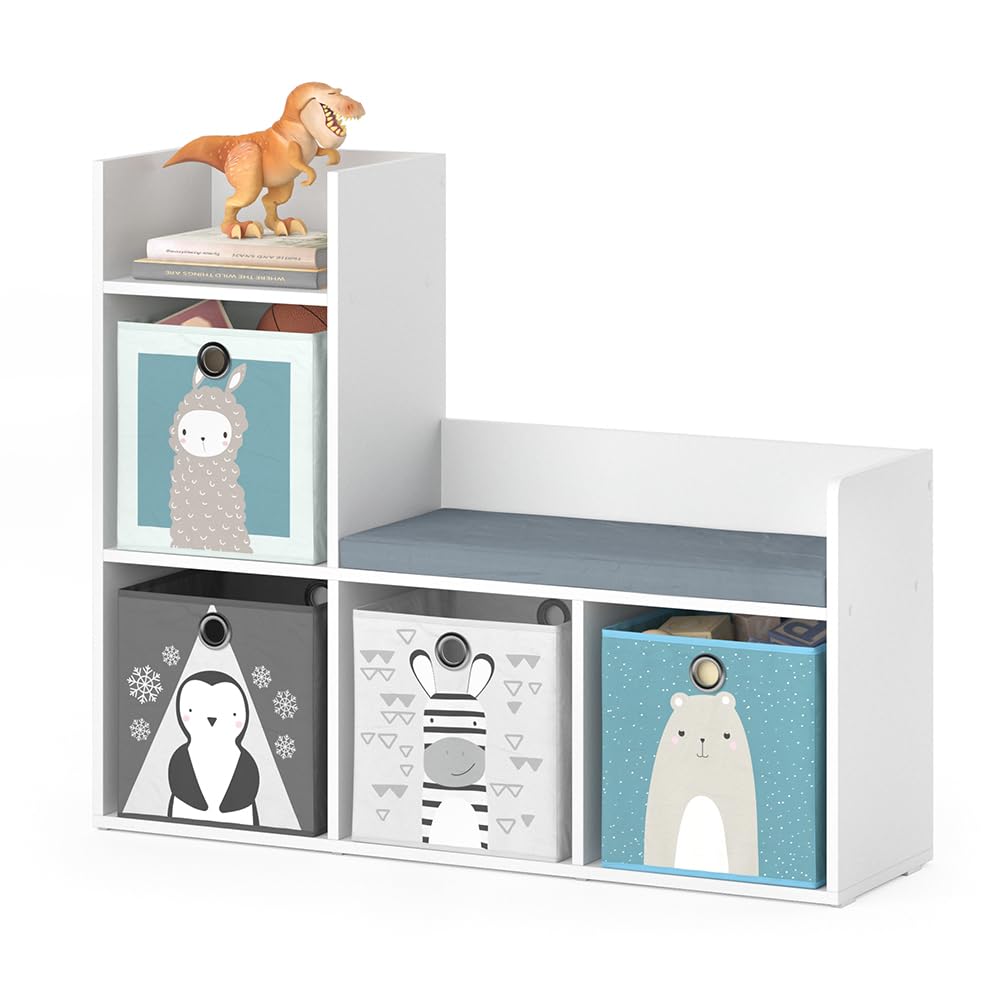Vicco Estante Infantil Luigi, Blanco, 107.2 x 88.6 cm, con Asiento Acolchado y Cuatro estantes Abiertos