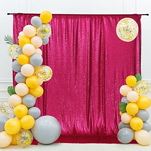 Eternal Beauty Fuchsia Sequin Wedding Backdrop Photography Background Party Curtain, 4Ft X 6Ft #TOP30