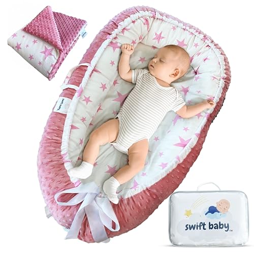 Image of Lounger and Baby Blanket Set for Newborn (0-24 mo), Baby Nest, Portable Infant Lounger - Adjustable Baby Floor Seat for Travel, Baby Lounger for Newborn, Infant Seat, Newborn Essentials, Pink