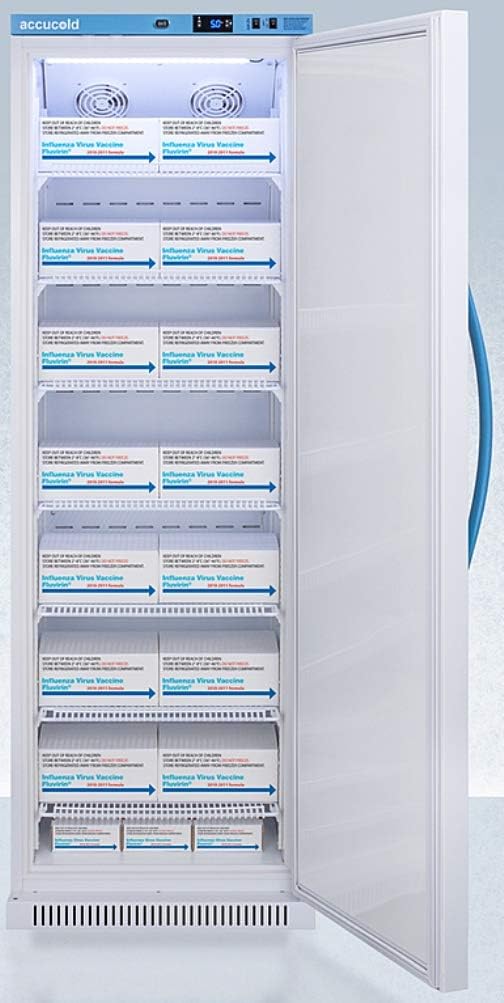 AccuCold ARS15PVDL2B 24 Upright Vaccine Refrigerator with 15 cu. ft. Capacity Plastic-Coated Wire Shelves Temperature Alarm and Factory-Installed Lock in White