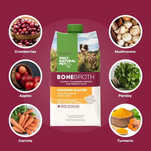 Only Natural Bone Broth For Dogs & Cats - Hydrating Food Topper & Gravy - Add Flavor & Nutrition To Dehydrated Food - Ideal Treat For Picky Eaters - Liquid Pouch Seasoning Chicken 2-Pack 8.45 Oz Each #TOP1