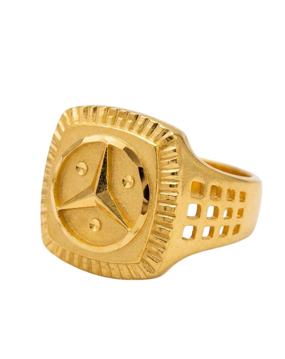 Gold-Tone Geometric Signet Ring for Men | Three-Point Star Inspired Engraved Fashion Finger Ring | Statement Ring for Daily Wear, Party & Festive Occasions-image-4