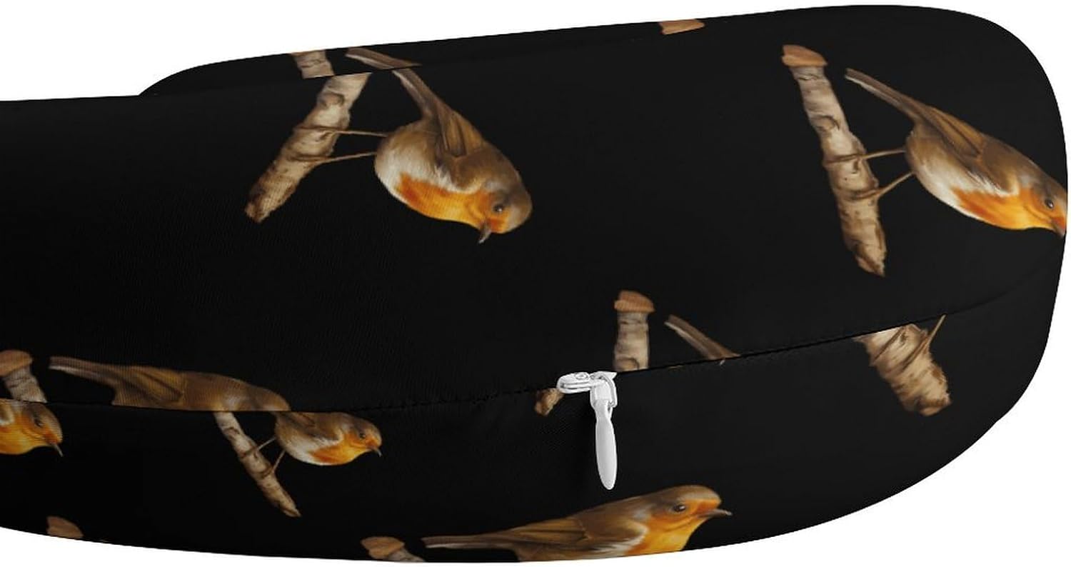 Robin Bird on Wood Funny Travel Pillow U Shaped Memory Foam Neck Pillows Portable for Flight Car Home Office