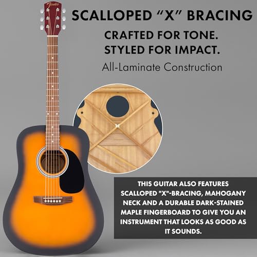 image for Fender Dreadnought Acoustic Guitar - Sunburst Bundle with Gig Bag, Tun