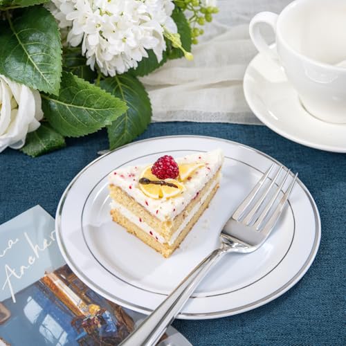 NOCCUR 200PCS Silver Plastic Plates Disposable for 100 Guests - Include 100 Dinner / 100 Dessert Plates Heavy Duty - Ideal for Party/Wedding/New Year by NOCCUR - Image 7