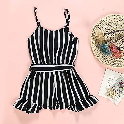 Toddler Kid Baby Girl Strap Sleeveless Romper Halter Stripe Jumpsuit Bodysuit Playsuits Infant Summer One Piece Outfits(Stripe Black,120（5-6X）) #TOP2