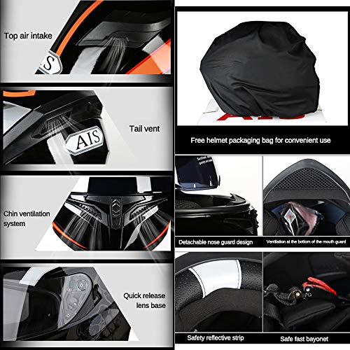 Triperson Full Face Motorcycle Helmet Dot Approved Motorbike Moped Street Bike Racing Crash Helmet, Men And Women (Red And Black-Black Mirror, X-Large) #TOP3