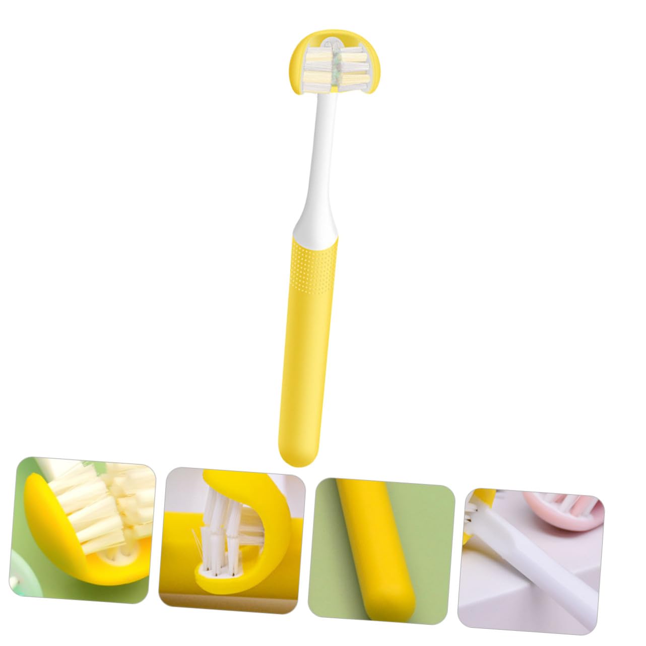 Veemoon Spazzolino Manuale per Adulti 3 Teste Avvolgenti in Pp per Pulizia Dentale e Cura Orale Colore Giallo