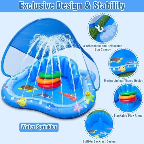 image for iGeeKid Baby Play Mat with Sprinkler, Inflatable Baby Pool Float with 