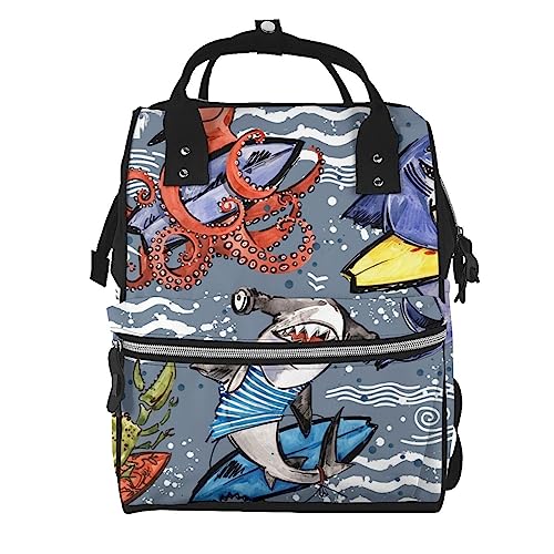 Sac à dos poisson de mer multicolore pour ordinateur portable, cartable mixte taille unique