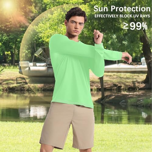 Pale Green Light Green Long Sleeves UPF 50+ Comfortable Round Neck Sun Protection Long Sleeve Hiking4