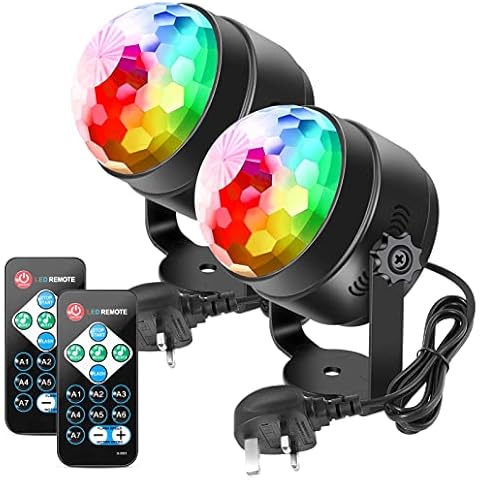 Litake Disco Lights,Latest 6-Color LEDs DJ Party Disco Ball Lights 6W 7 Colour Patterns Sound Activated Remote Control Stage Strobe Light for Party Bar Club Festival Wedding Show Home-2 Pack Cover