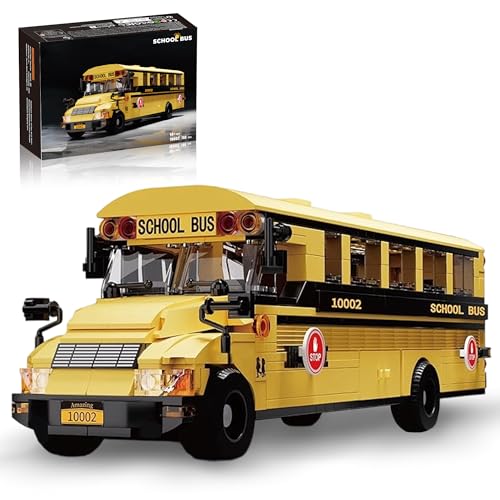 Nayihoop City School Bus Building Set Yellow Vehicle Kit Compatible with Lego with Door & Seats Toy for Teens 14+