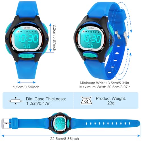 Edillas Kids Watches Digital Girls Boys, 7 Colors Waterproof Wristwatches for Child Sport Outdoor Multifunctional with Stopwatch Alarm Ages 4-154
